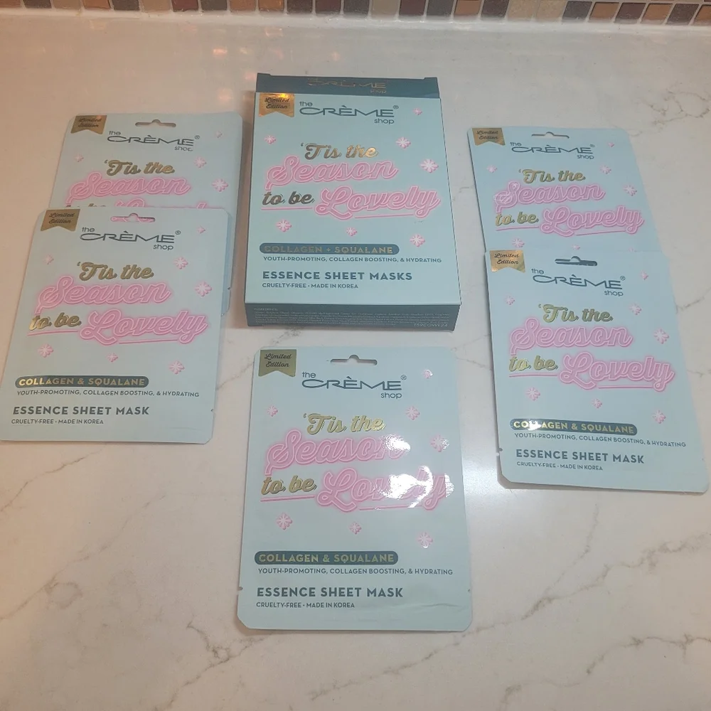 The Crème Shop Essence Sheet Masks (5) Collagen and Squalane Limited Edition New